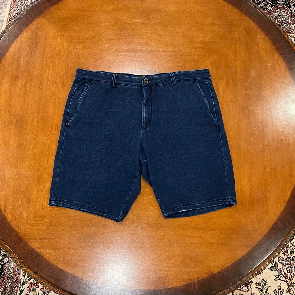 Thomas Dean Men’s Natural Indigo Stretch Cotton‎ Flat Front 9” Shorts Blue 38 - Picture 2 of 16